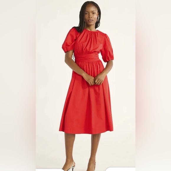 Free Assembly Dresses & Skirts - Free Assembly Red Cotton Bow Wrap Around Tie Midi Dress with Puff Sleeves
